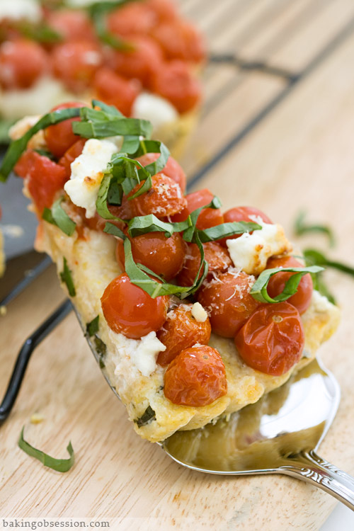 Three Cheese Polenta Tart with Tomatoes and Basyl